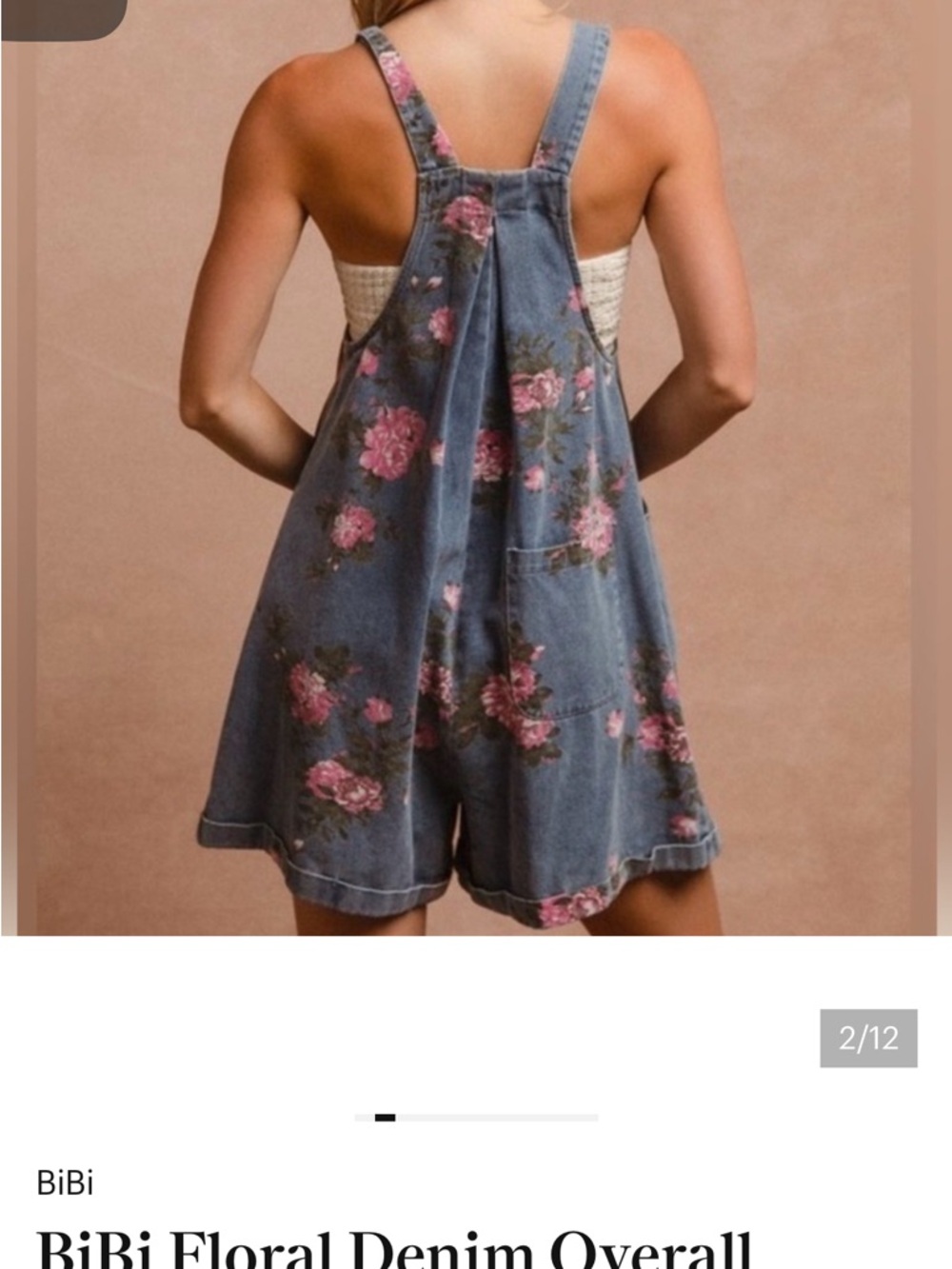 BiBi Blue Denim Floral Overall Romper with Pink Roses